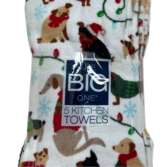 The Big One Festive Christmas Xmas Dog Print Kitchen Towels NWT 5 pack - Picture 2 of 4